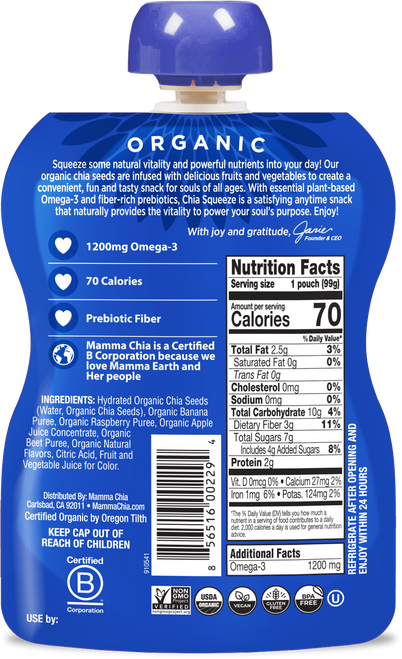 Mamma Chia Organic Wild Raspberry Squeeze Snacks